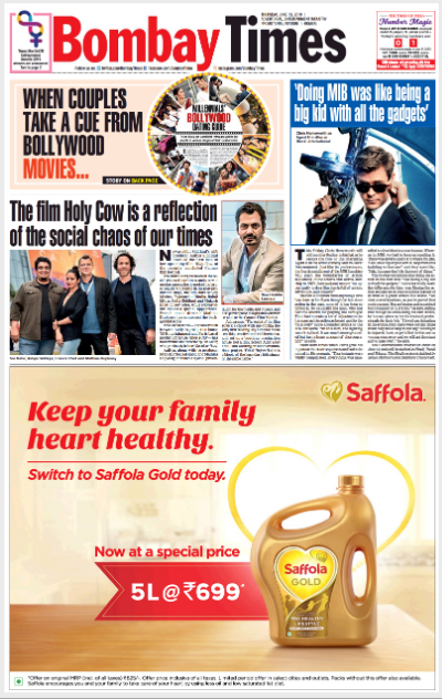 Front page advertisement in Bombay Times for Saffola