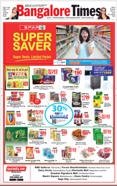 TOI Bangalore full page ad for retail brand Spar