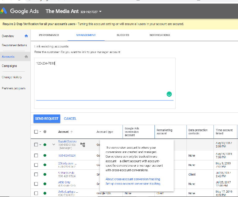 Link exisiting Google Ad account to your manager account