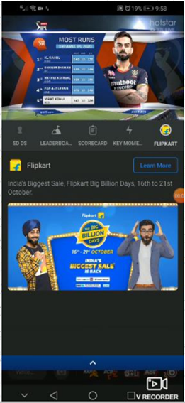 Flipkart advertising on Hotstar IPL 2020